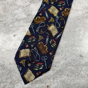 VTG Alynn Neckwear Silk Tie Mens One Size Blue Medical Doctor 100% Silk Made USA